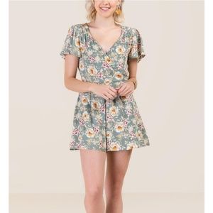 Sage green summer dress floral boho romper